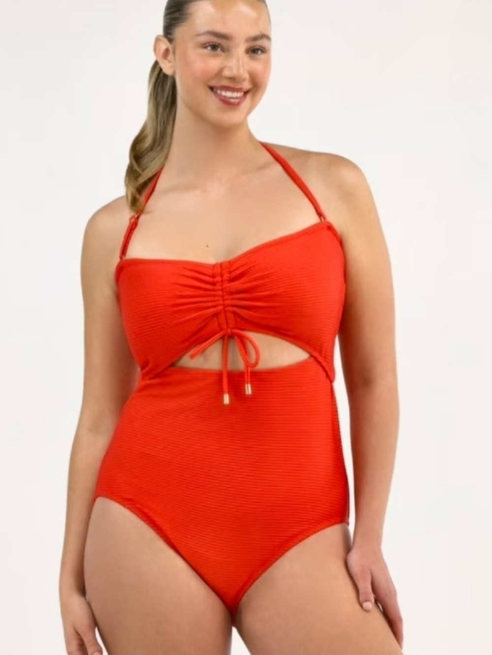 Time and Tru XL Strapless Cutout One Piece Swimsuit Red Ribbed